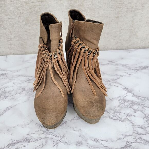 Sbicca Vintage Collection Zepp Women's Brown Fringe Wedge Boots Bootie - Picture 4 of 14